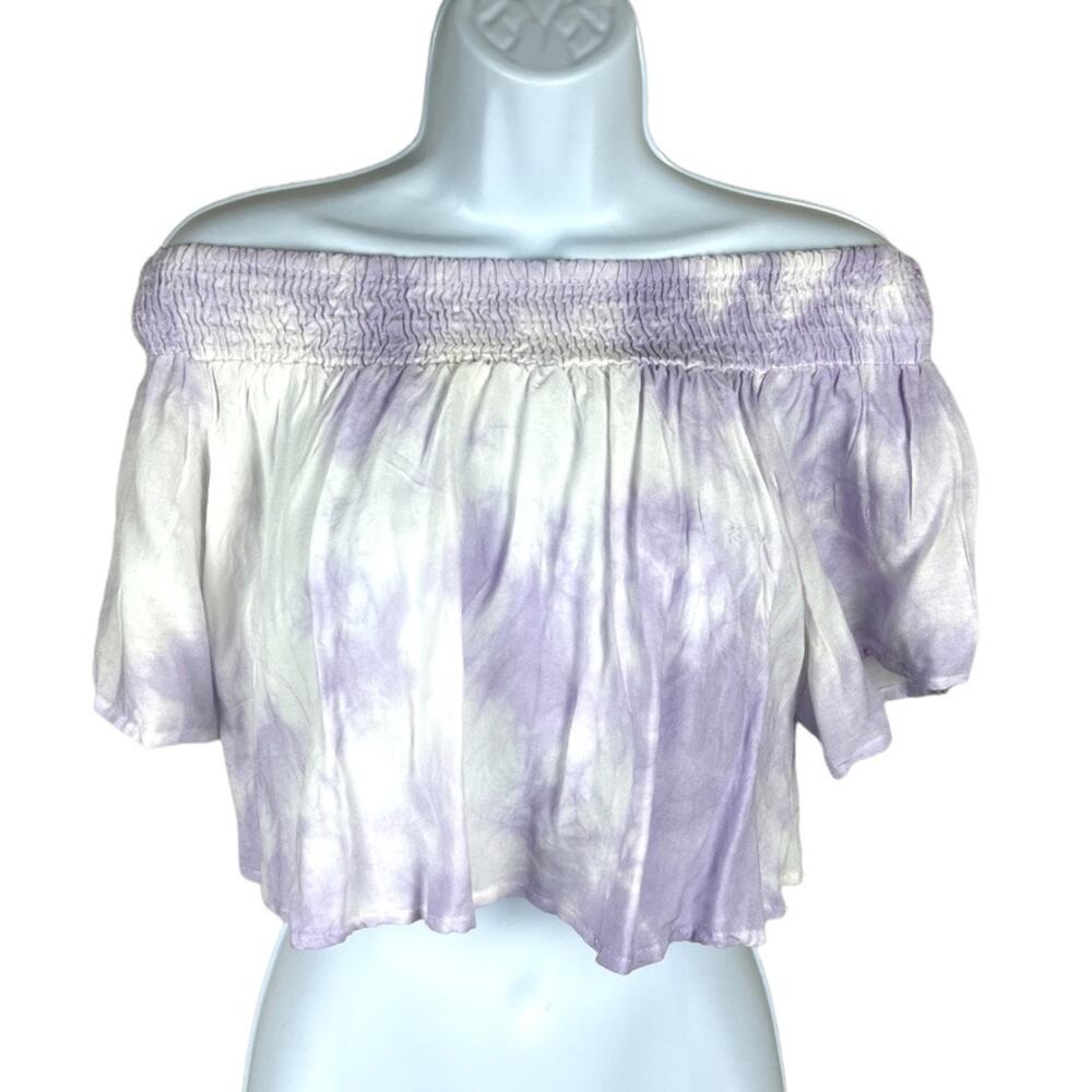 Kiwi + Punch‎ Crop Top Purple Ice White Tie Dye Off Shoulder Women's Small NEW